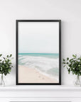 Neutral Summer Photo. Blue Ocean Waves, Sandy Beach