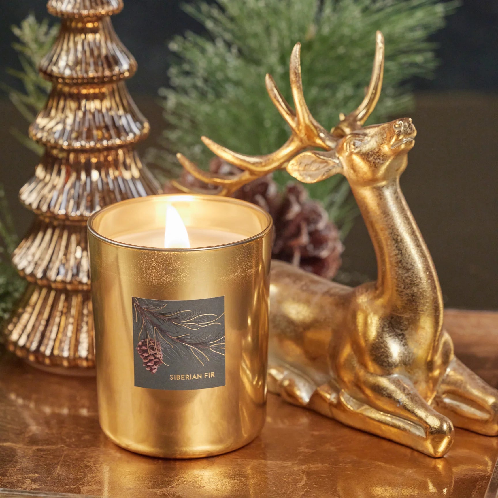 Luxury Siberian Fir wood wick candle with festive fragrance, perfect for gifting