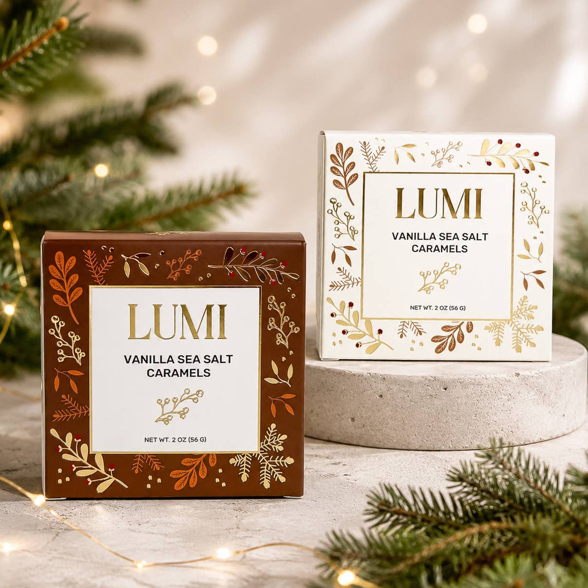 Holiday Vanilla Sea Salt Caramels – White Box, 2 oz