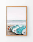 Colored Surfboards on The Beach. Ocean Surfing Print