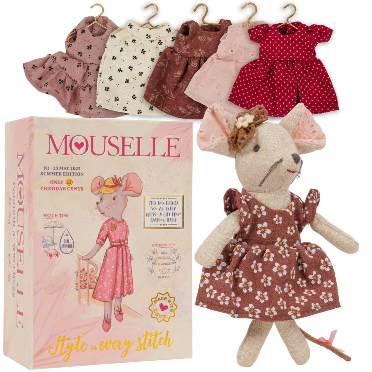 Mouselle Mouse Doll with 5 Outfits | Soft Toy &amp; Keepsake Gift for Children