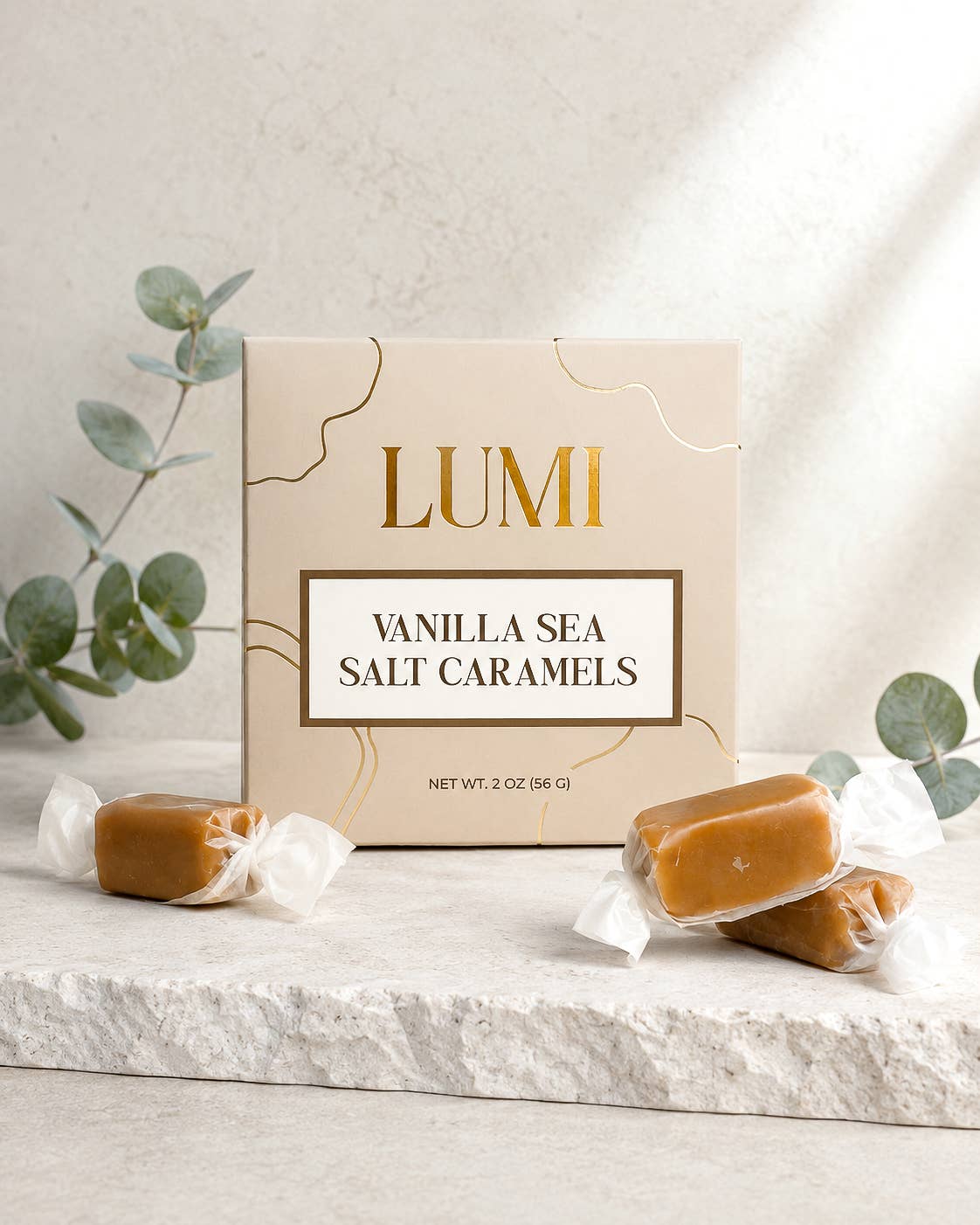 Vanilla Sea Salt Caramels – Beige Box, 2 oz