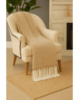 Camel Herringbone Fringed 50x60 Inch Throw Blanket