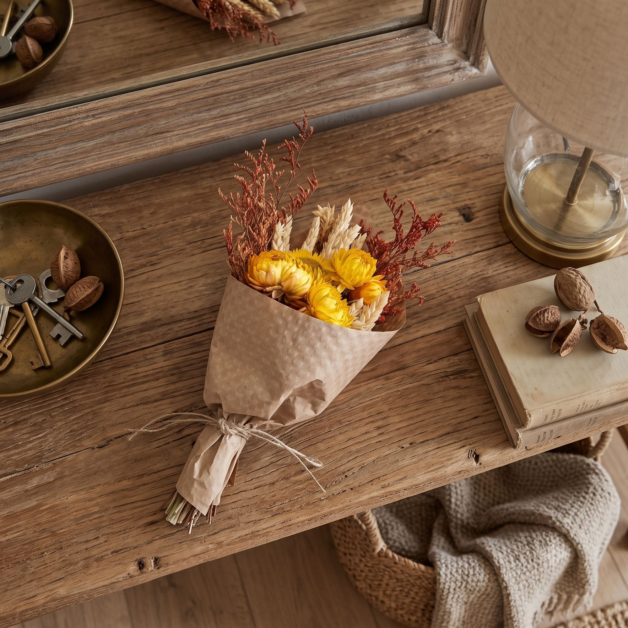 Mini Harvest Wheat and Sundrenched Strawflower Bouquet