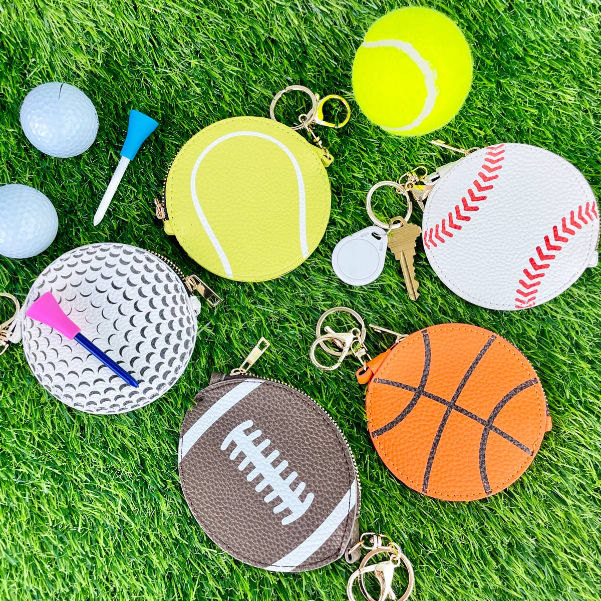 Tennis Ball Keychain Bag Charm Sports Coin Purse Pouch