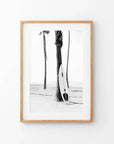 Black White Boho Summer Poster. Surfboard, Palm Trees