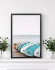 Colored Surfboards on The Beach. Ocean Surfing Print