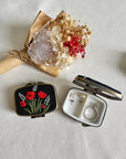 Floral Embroidered Rectangle Mini Jewelry Box With Mirror