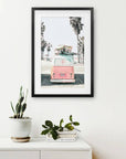Pink Vintage Van Print. Tropical Summer Surfing Wall Art