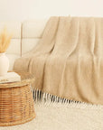 Camel Herringbone Fringed 50x60 Inch Throw Blanket