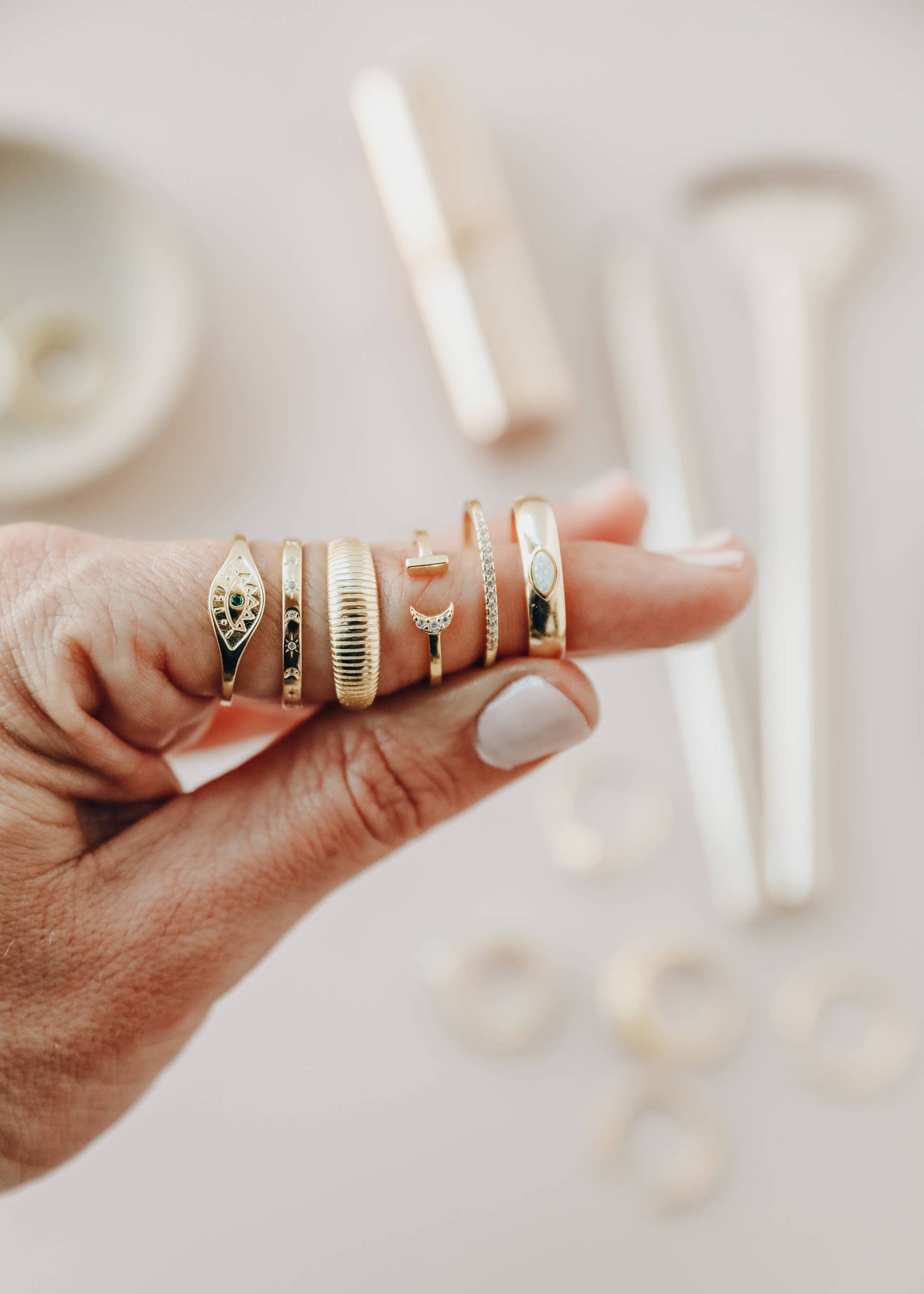 Gold Rings - Half Pave - White CZ