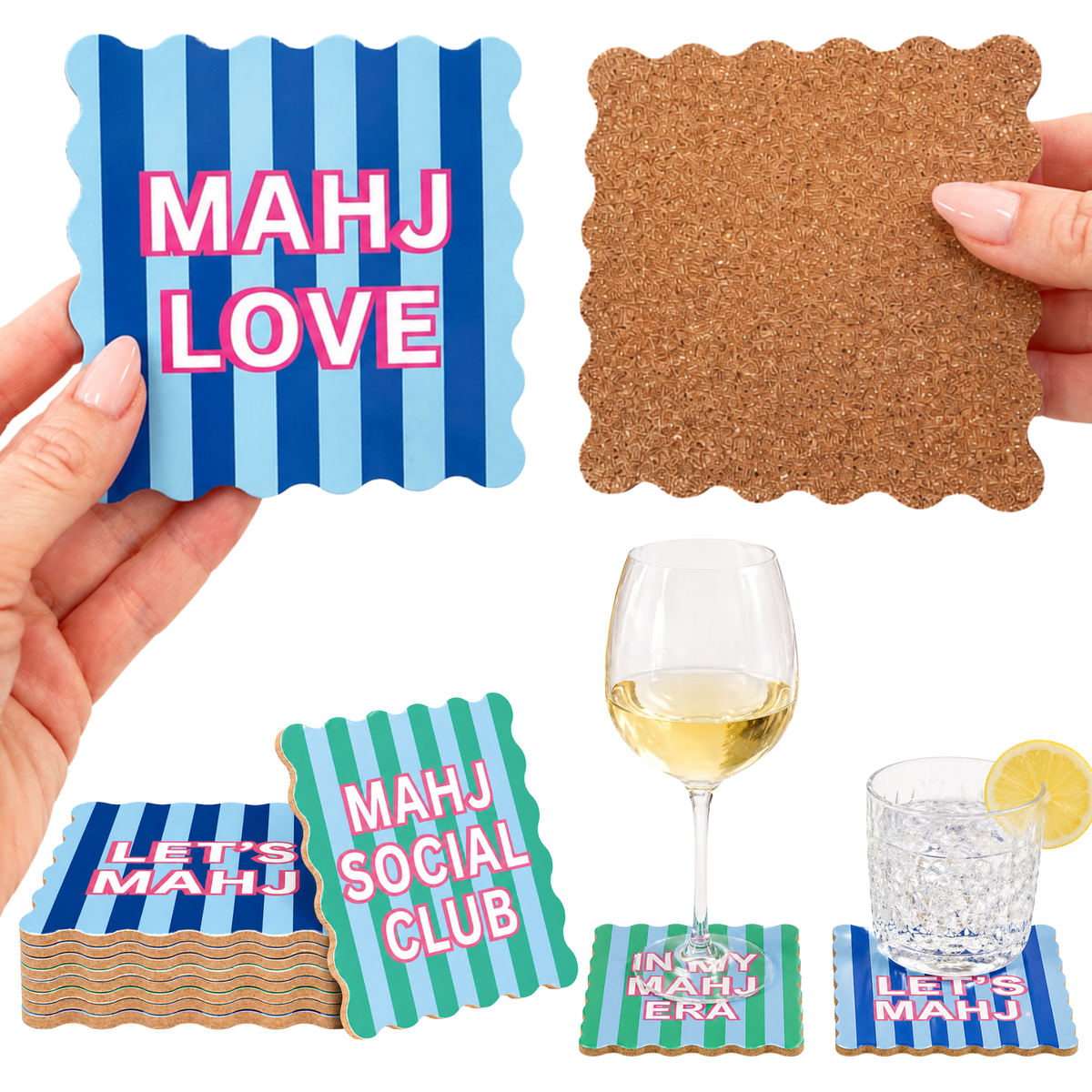 Colorful Scalloped Mahjong Coasters – Set of 4