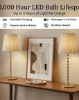 Rechargeable Table Lamp Pleat Shade Taup, Gold Diamond Stem