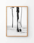 Black White Boho Summer Poster. Surfboard, Palm Trees