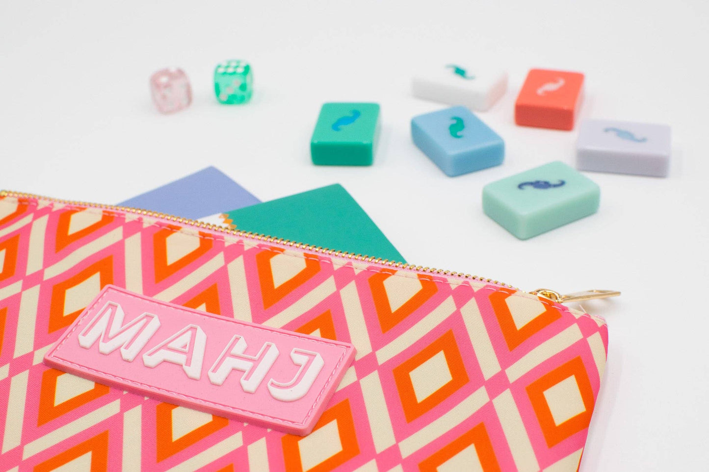 Premium Mahjong Card & Accessory Bag - Pink/Orange
