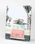 Pink Vintage Van Print. Tropical Summer Surfing Wall Art