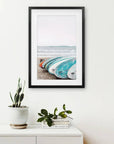 Colored Surfboards on The Beach. Ocean Surfing Print