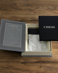 Chess Bookshelf Edition – Wooden Chess Set in Fabric-Wrapped Book Box