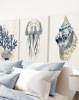 Beach House Nautical Wall Art. Blue Coral, Jellyfish, Shell