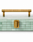 Acrylic Mahjong Display Case – Crystal Clear with Brass & Raffia Handle: PRE-ORDER ONLY