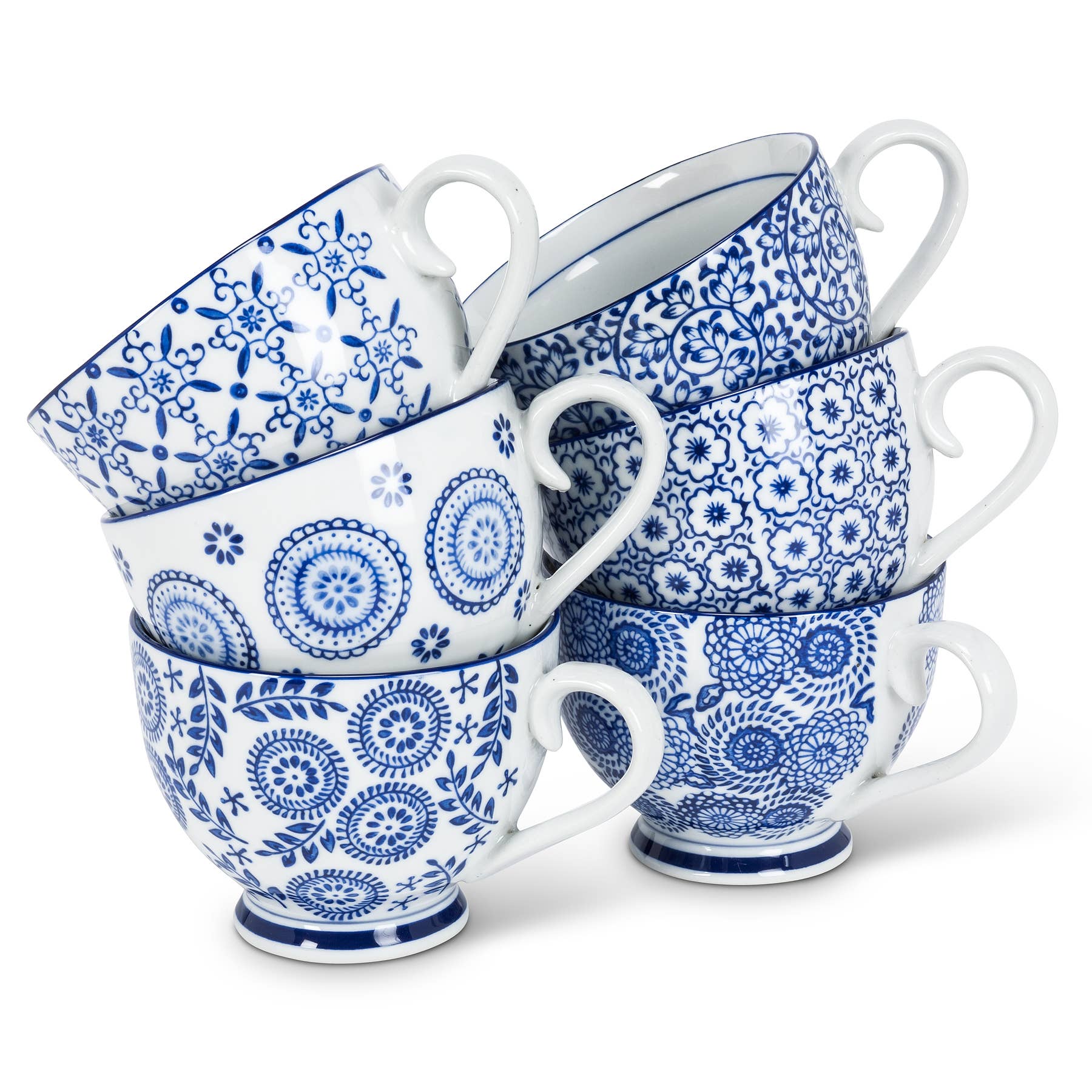 Blu/Wht Handled Cup-6 Asst-4.5"D-1483