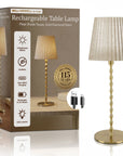 Rechargeable Table Lamp Pleat Shade Taup, Gold Diamond Stem