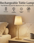 Rechargeable Table Lamp Pleat Shade Taup, Gold Diamond Stem