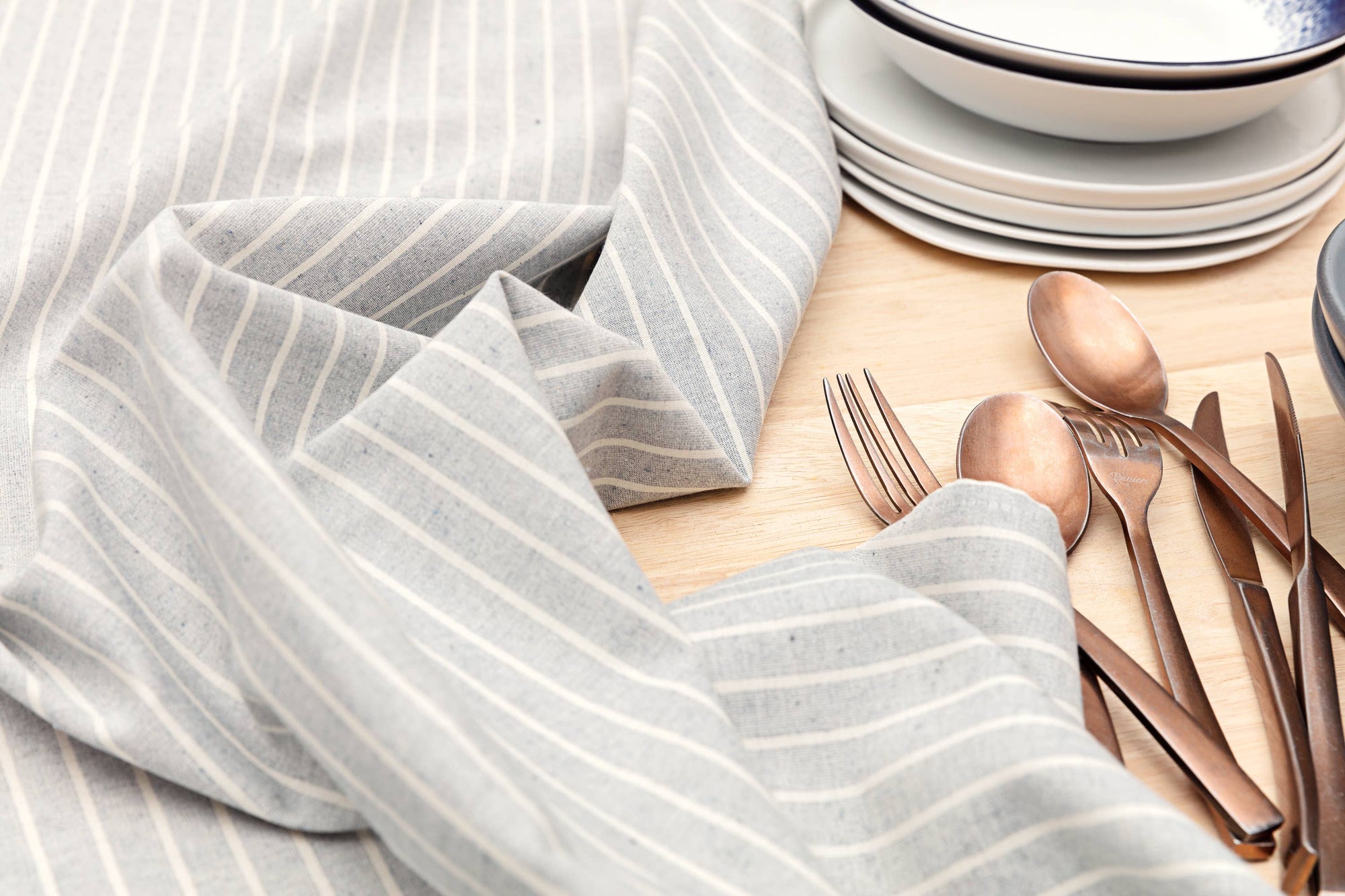 Striped Napkins Blue – Recycled Cotton Set