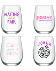 Mahjong Stemless 4 ct VARIETY Gift Set Plastic Wine Glasses