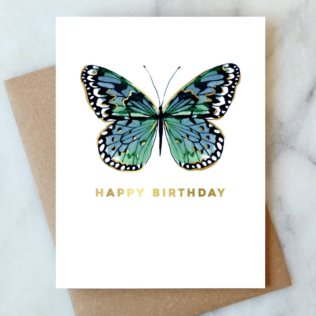 Blue Butterfly Birthday Card with Gold Foil