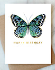 Blue Butterfly Birthday Card with Gold Foil