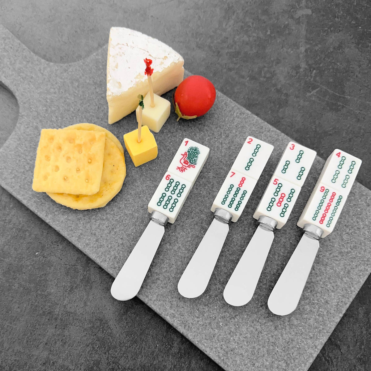 4-Piece Mahjong Bamboo Charm Resin Cheese Spreader