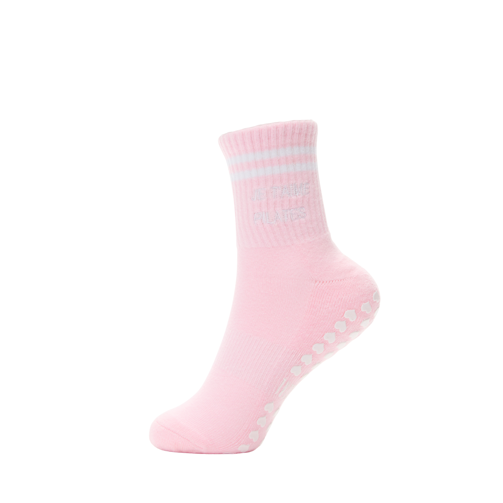 Je t'aime Pilates Grip Crew Socks in Pink