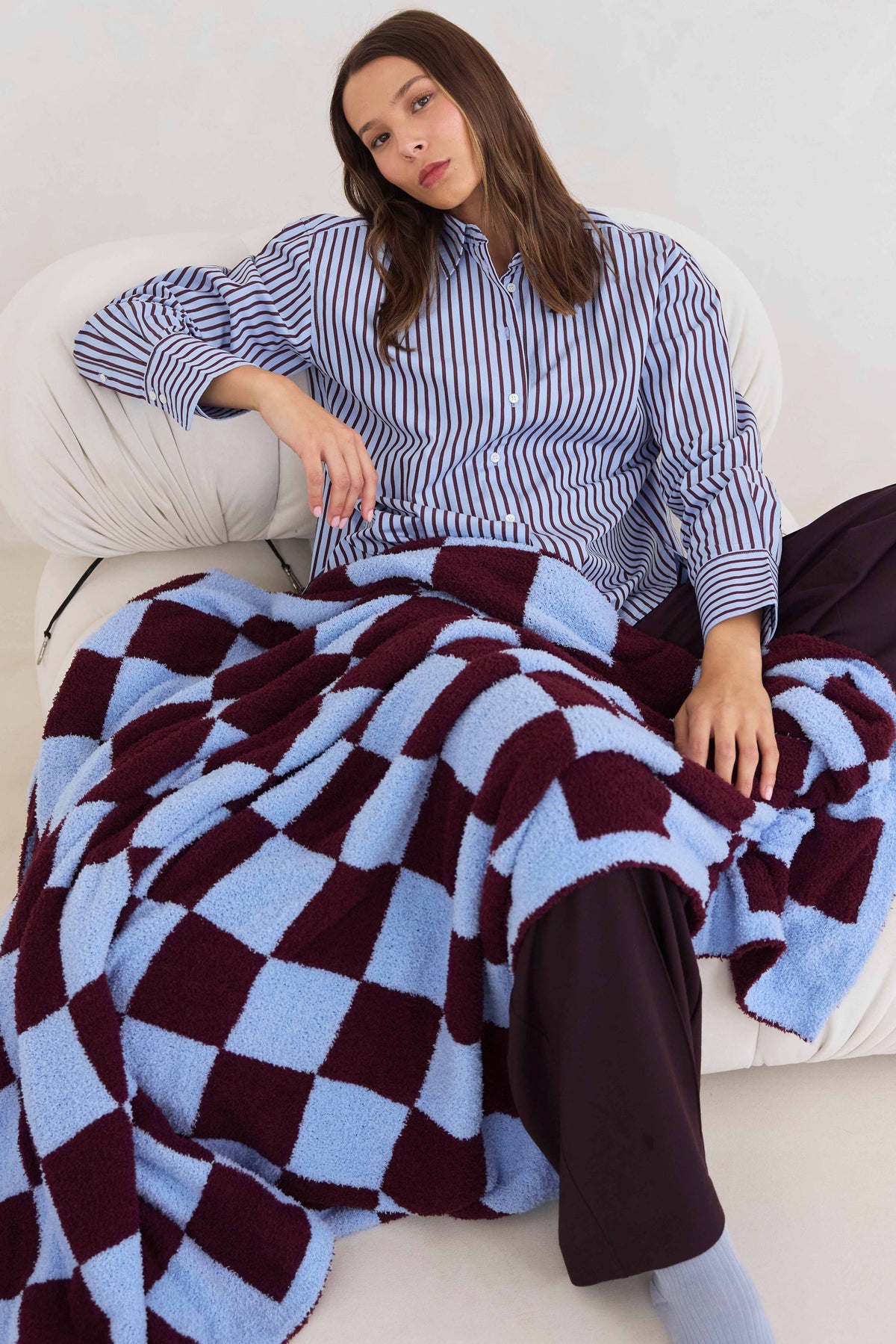 The Teddy Throw - 100% Recycled - Blue Check - FW25