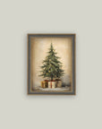 Christmas Tree with Presents Framed Antique Art