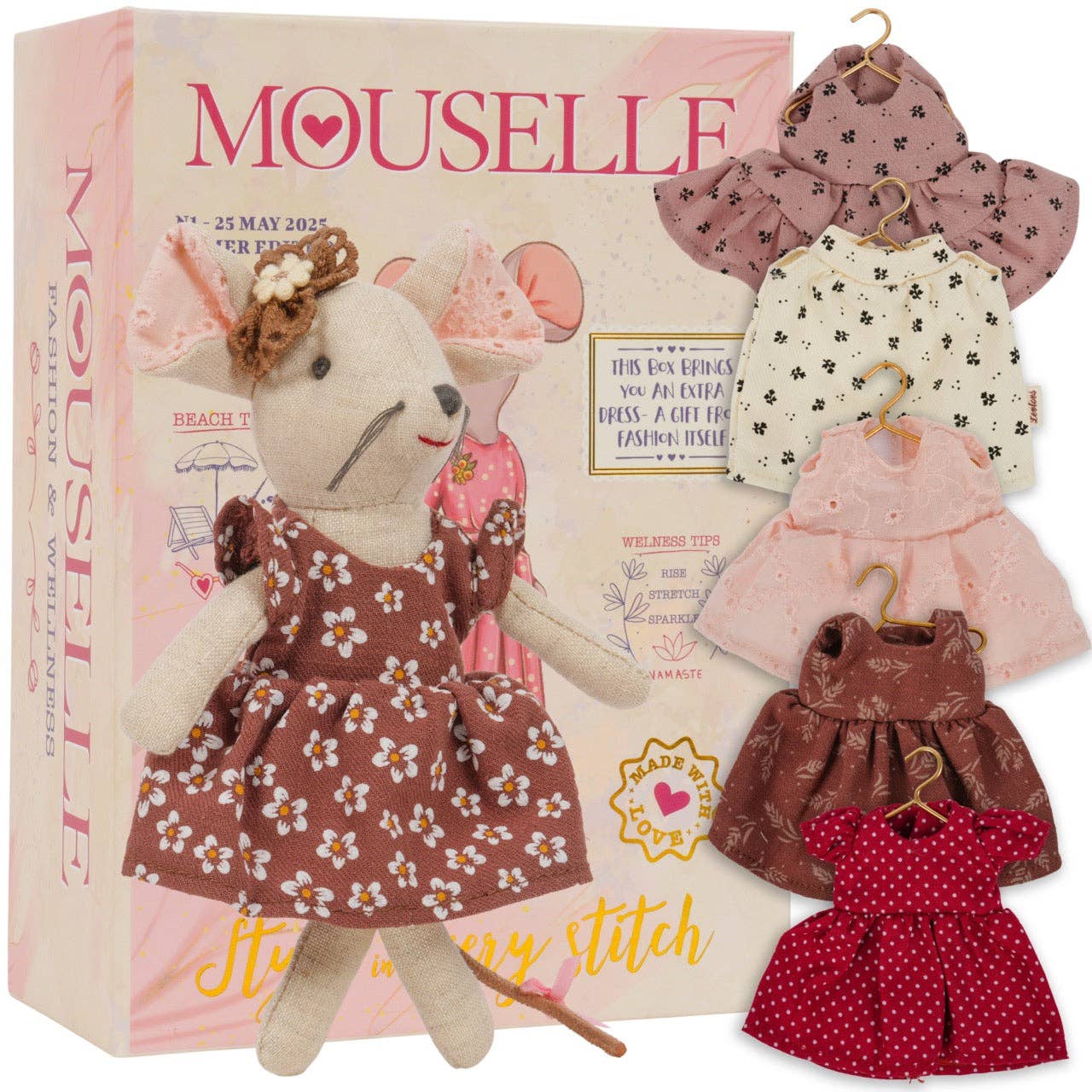 Mouselle Mouse Doll with 5 Outfits | Soft Toy &amp; Keepsake Gift for Children