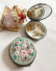 Floral Embroidered Round Jewelry Box With Mirror