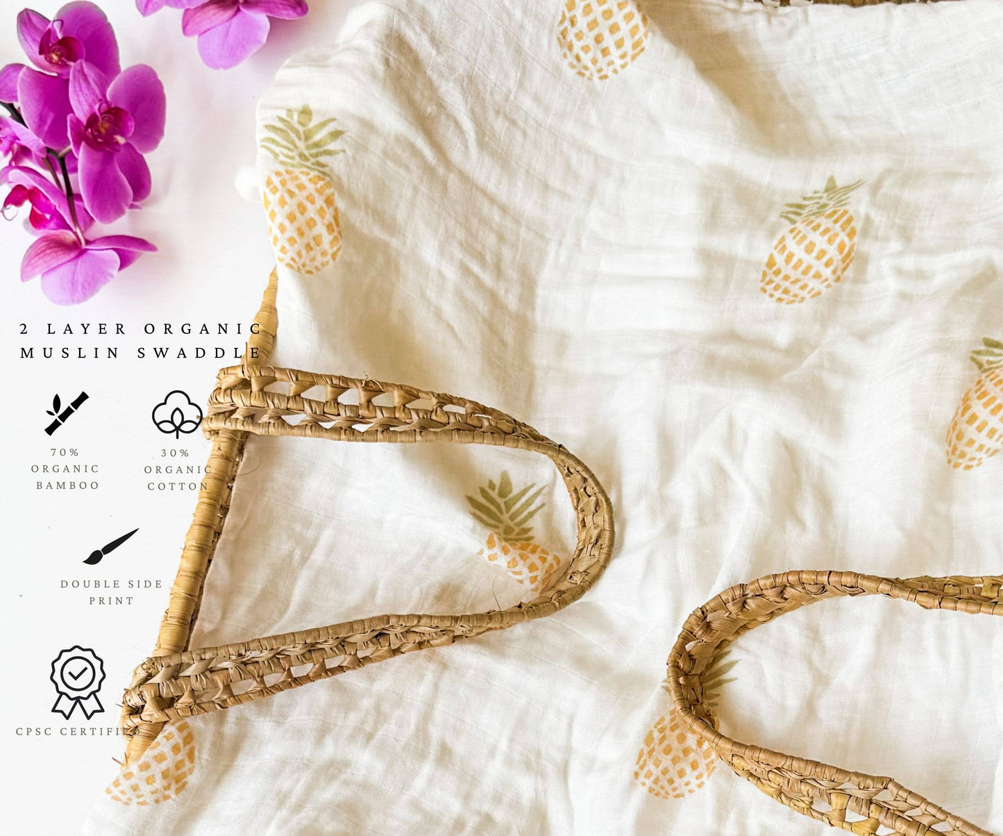 Pineapple Organic Baby Swaddle | Tropical Nursery Decor