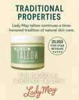 Unscented Whipped Tallow – All-Natural Moisturizer | Pure Beef Tallow Cream for Face & Body |Lady May Handmade, Preservative-Free Skincare