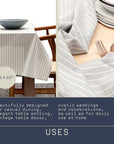 Dusty Blue Striped Tablecloth - Upcycled Cotton