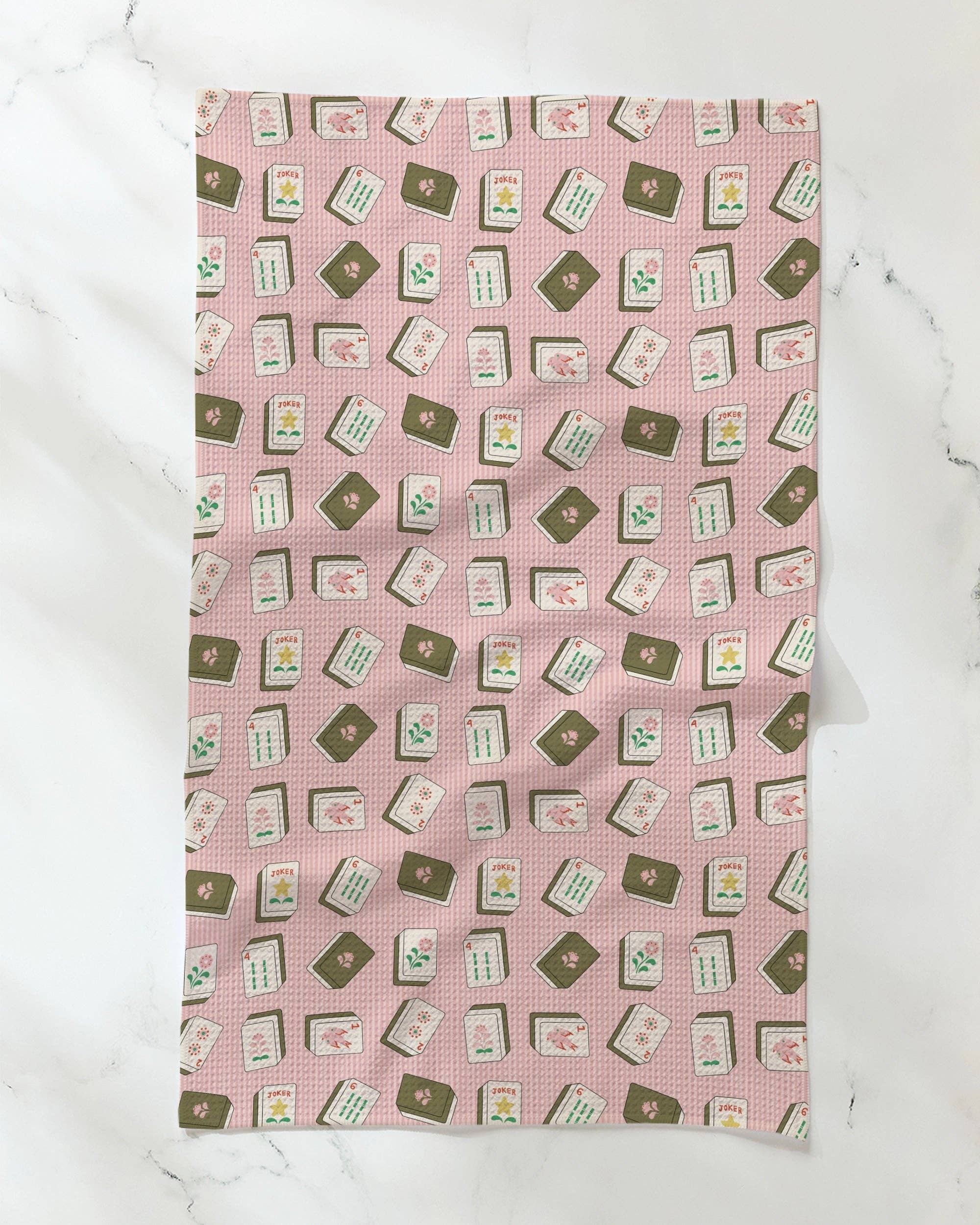 Pink Flower Tiles Tea Towel