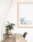 California Coastal Life Themed Print. Blue Lifeguard Hut