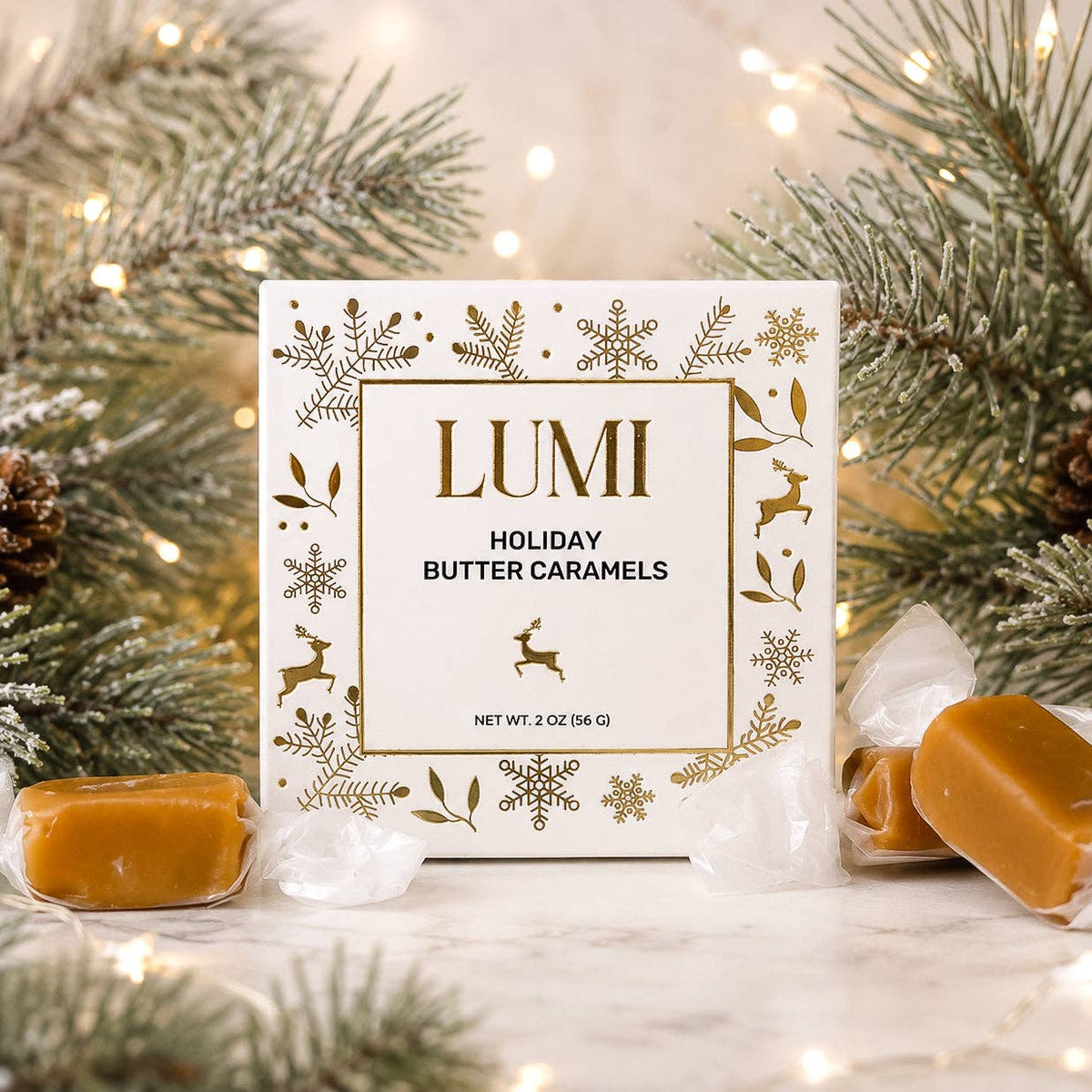 Holiday Butter Caramels – White Box, 2 oz