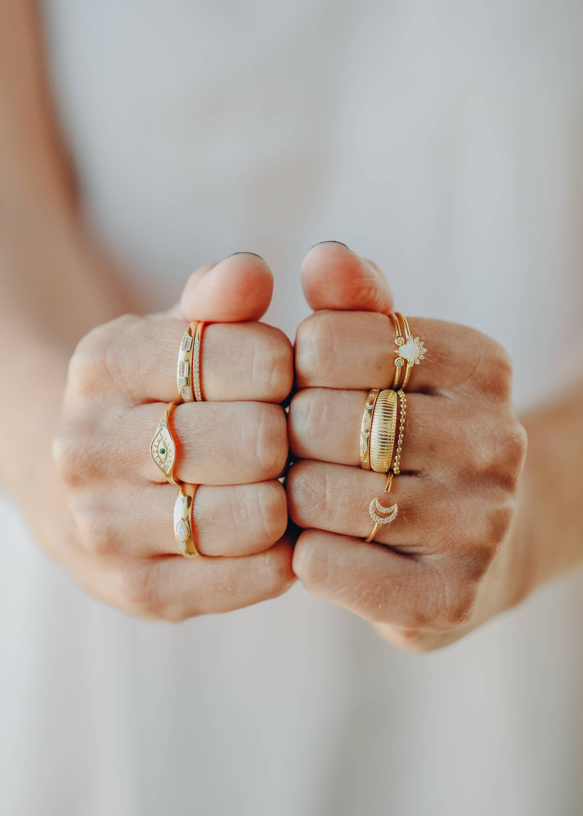 Gold Rings - Half Pave - White CZ