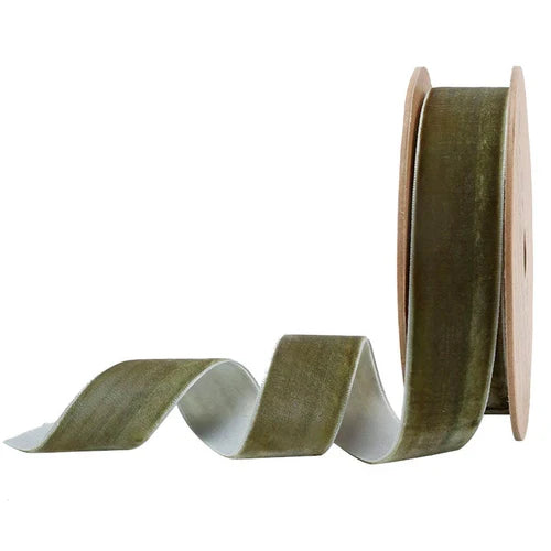 1" Reversible Classic Velvet Ribbon | Olive | 10 Yard Roll