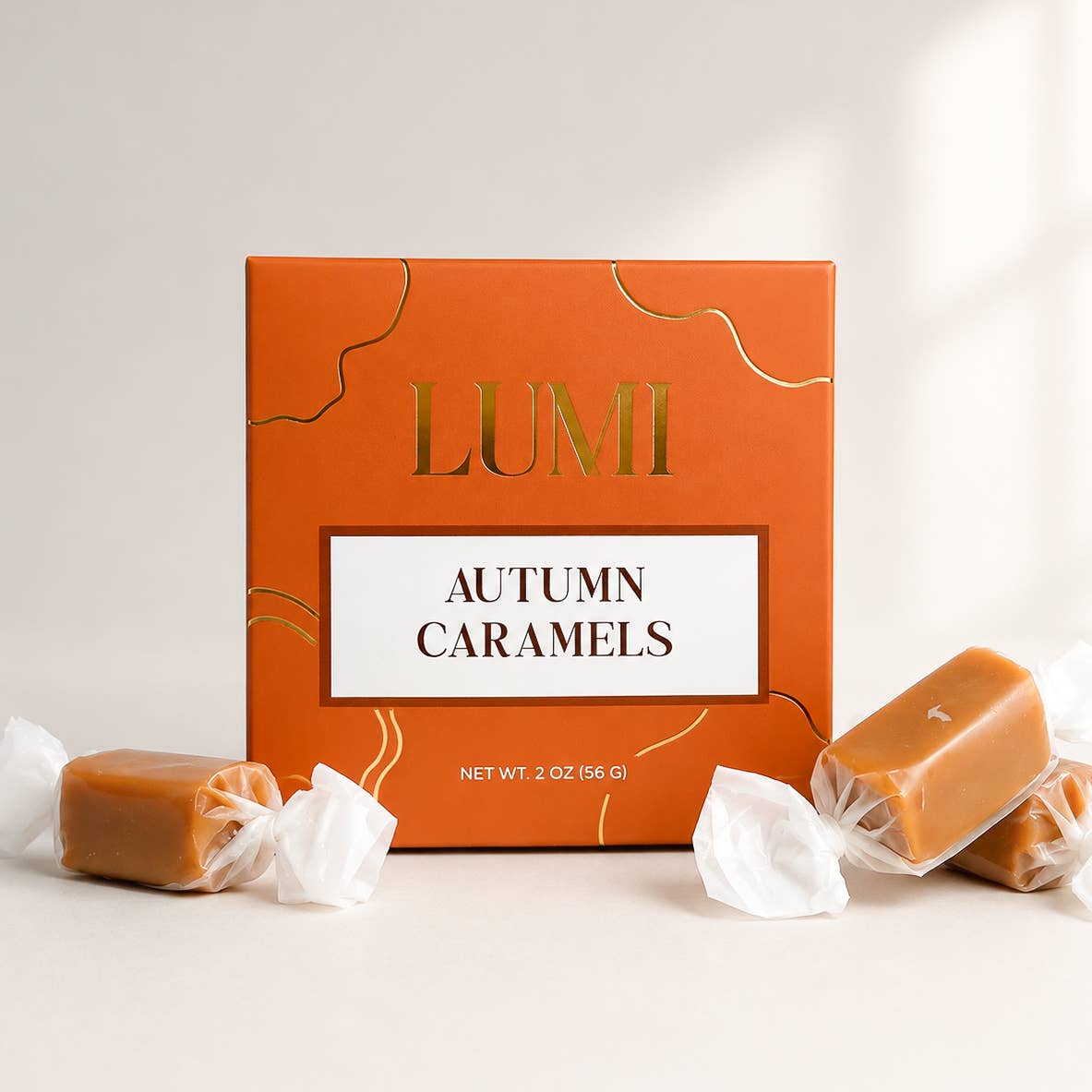 Autumn Vanilla Sea salt Caramels – Orange Box, 2 oz