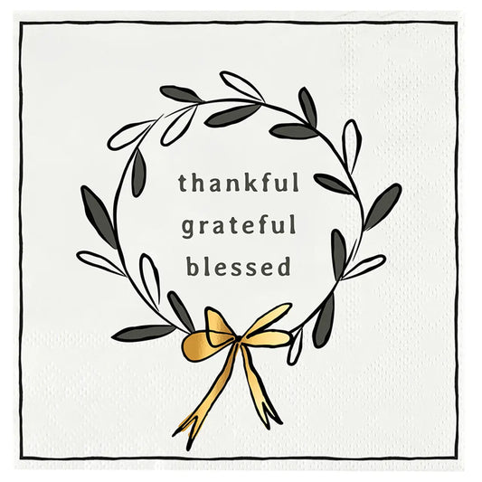 Ceramic Napkin Tray + Napkins - Thankful, Grateful, Blessed