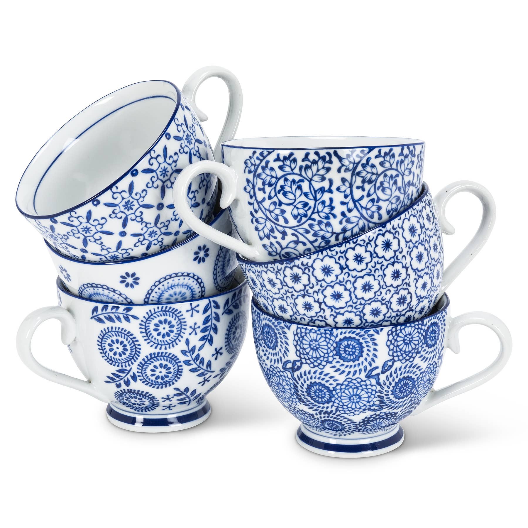 Blu/Wht Handled Cup-6 Asst-4.5"D-1483