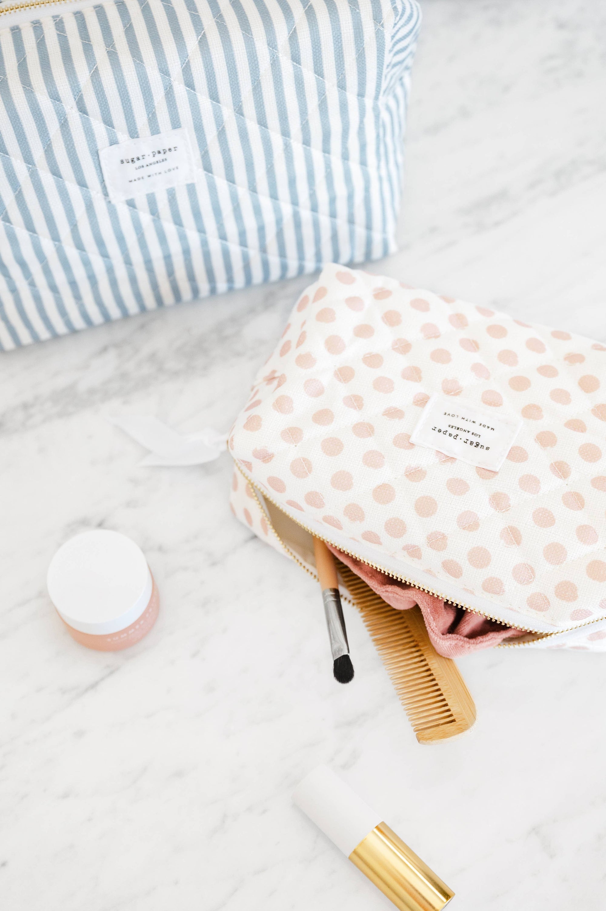 Small Cosmetic Pouch, Rose Polka Dot