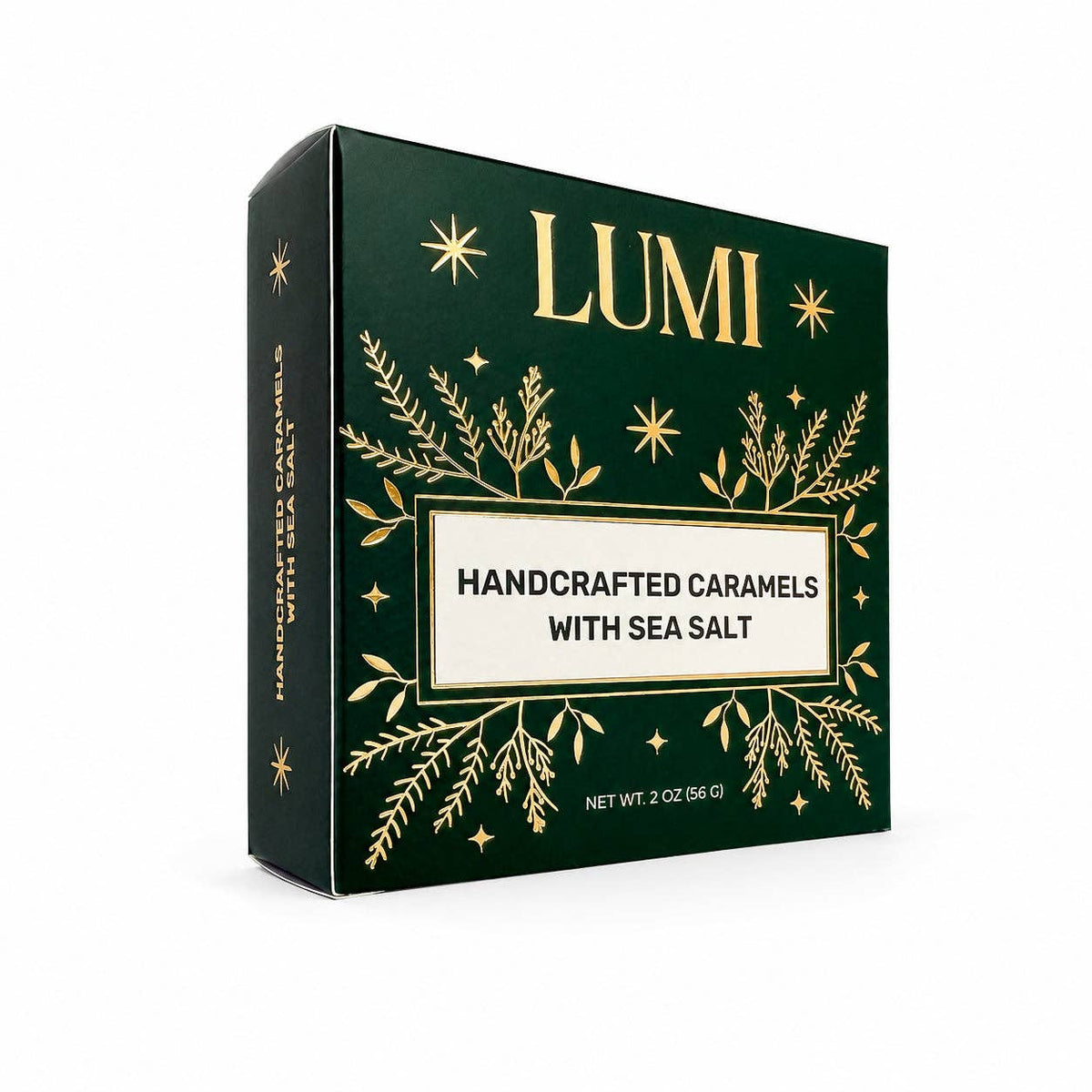 Holiday Handcrafted Caramels with Sea Salt – Green Box, 2 oz